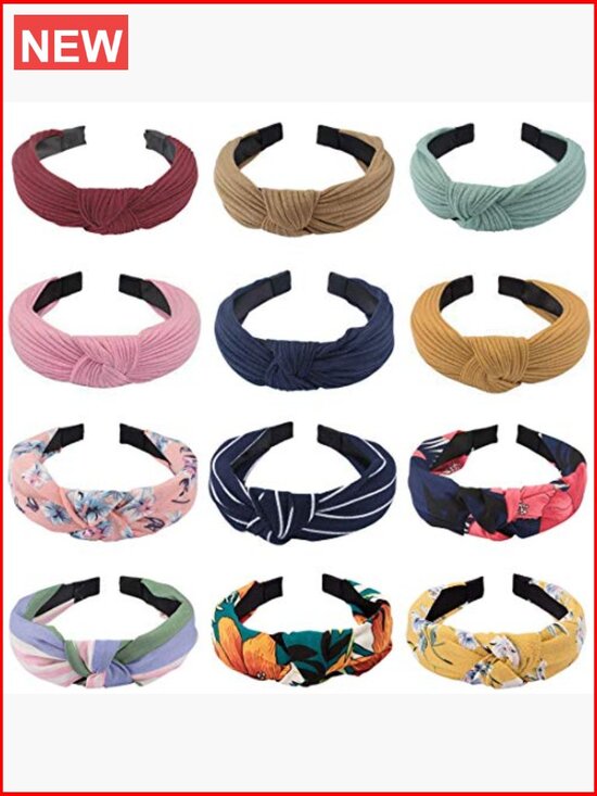 12 Pcs Knotted Headbands Wide Boho Turban Hair Bands Elastic Fabric Hair main image 7